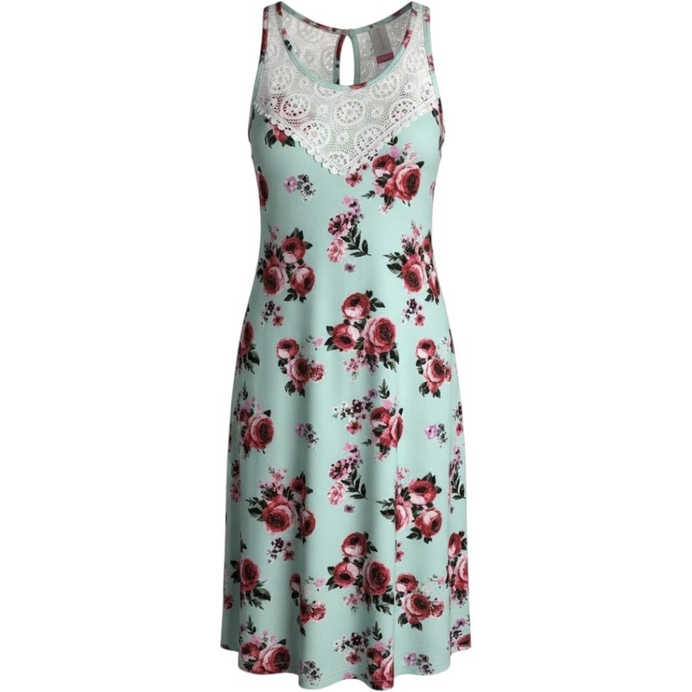 No Boundaries Dress Womens L Mint Floral Lace Keyhole A-Line NJ28T215P